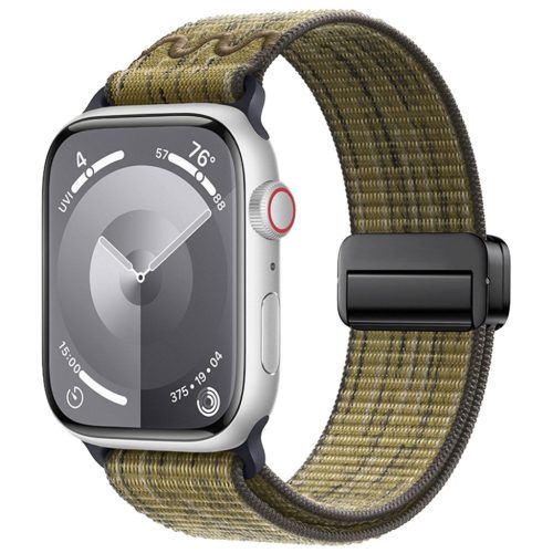 For Apple Watch 46mm / 49mm / 45mm / 44mm Magnetic Buckle Loop Nylon Watch Band(Green Grey)
