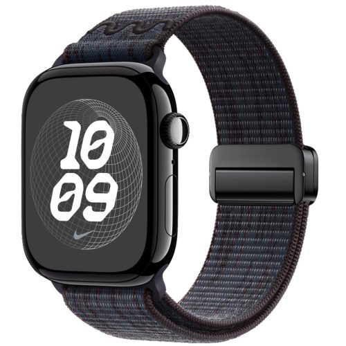 For Apple Watch 46mm / 49mm / 45mm / 44mm Magnetic Buckle Loop Nylon Watch Band(New Black Blue)