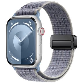   For Apple Watch 46mm / 49mm / 45mm / 44mm Magnetic Buckle Loop Nylon Watch Band(Grey Blue)