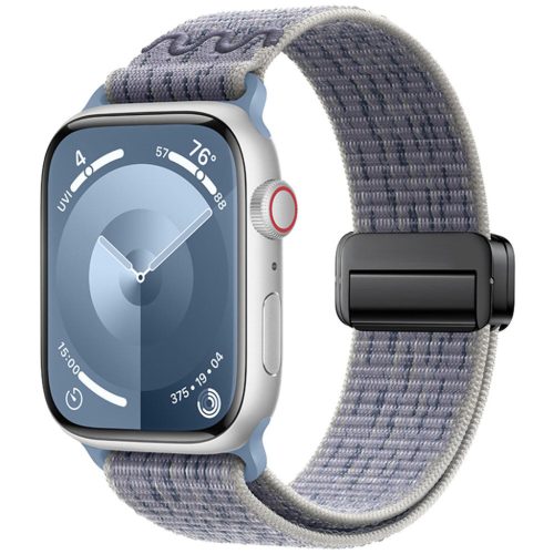 For Apple Watch 46mm / 49mm / 45mm / 44mm Magnetic Buckle Loop Nylon Watch Band(Grey Blue)