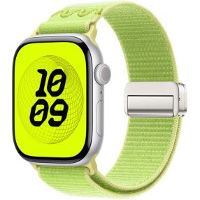   For Apple Watch 46mm / 49mm / 45mm / 44mm Magnetic Buckle Loop Nylon Watch Band(Fluorescent Yellow-Green)