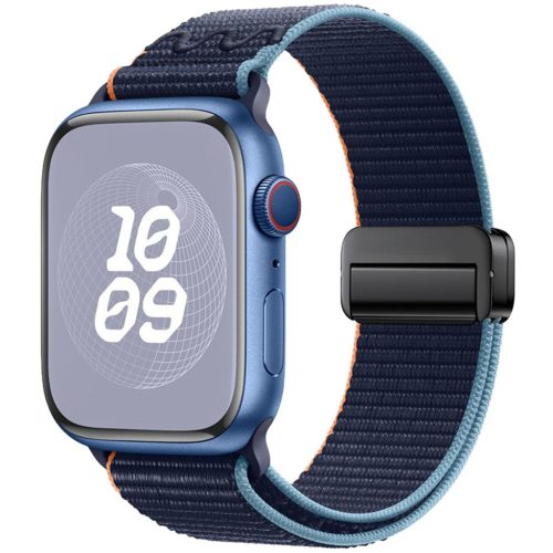 For Apple Watch 46mm / 49mm / 45mm / 44mm Magnetic Buckle Loop Nylon Watch Band(Deep Navy Blue)