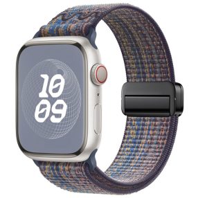   For Apple Watch 46mm / 49mm / 45mm / 44mm Magnetic Buckle Loop Nylon Watch Band(Dynamic Royal Blue Orange)